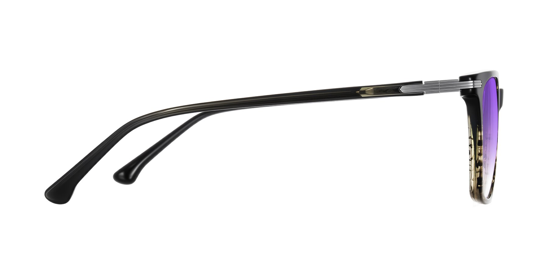 Side of Miyaha in Dark Green Brown Striped with Purple Gradient Lenses
