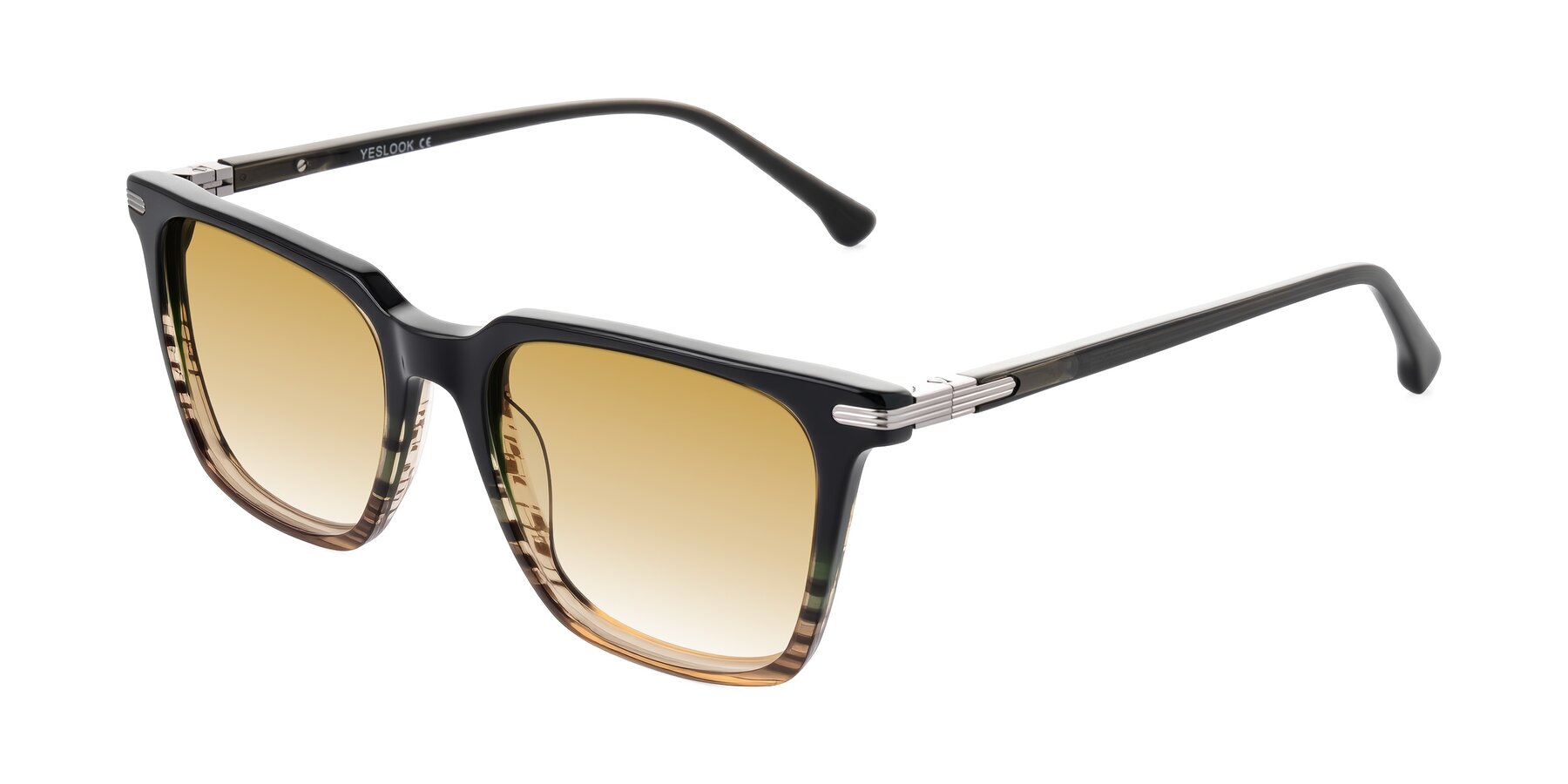 Angle of Miyaha in Dark Green Brown Striped with Champagne Gradient Lenses