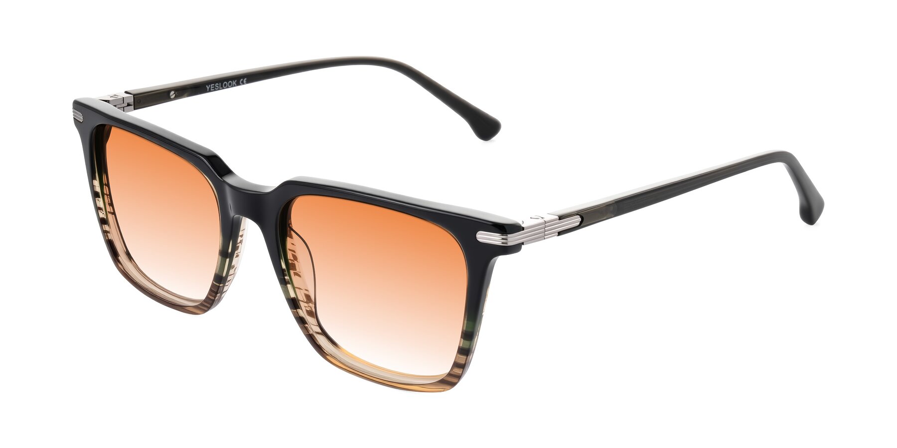 Angle of Miyaha in Dark Green Brown Striped with Orange Gradient Lenses