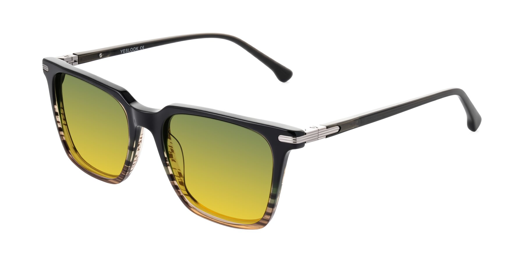 Angle of Miyaha in Dark Green Brown Striped with Green / Yellow Gradient Lenses