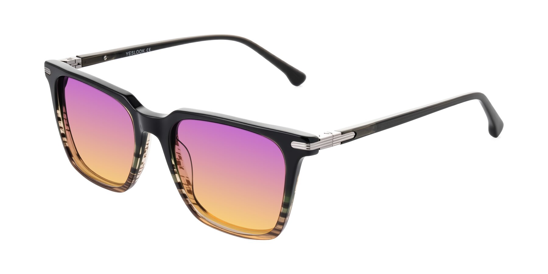 Angle of Miyaha in Dark Green Brown Striped with Purple / Yellow Gradient Lenses