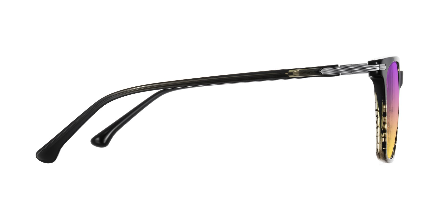 Side of Miyaha in Dark Green Brown Striped with Purple / Yellow Gradient Lenses
