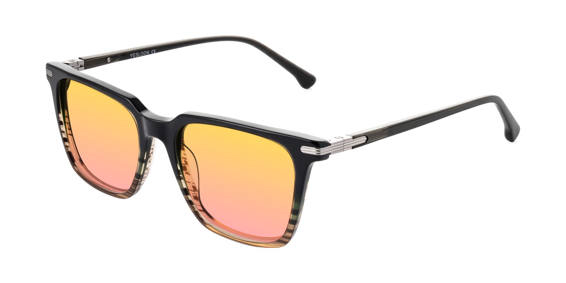 Angle of Miyaha in Dark Green Brown Striped with Yellow / Pink Gradient Lenses