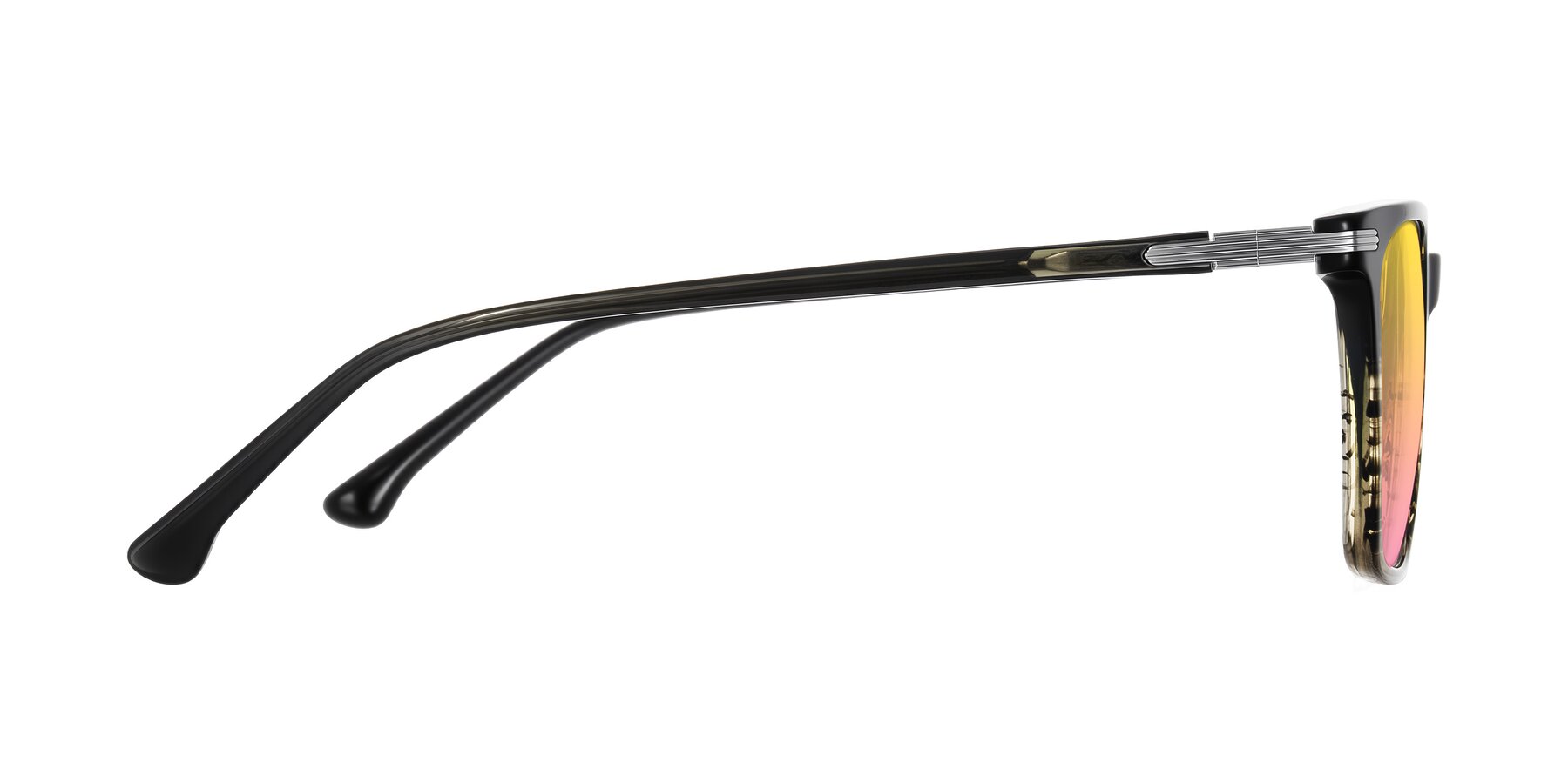 Side of Miyaha in Dark Green Brown Striped with Yellow / Pink Gradient Lenses