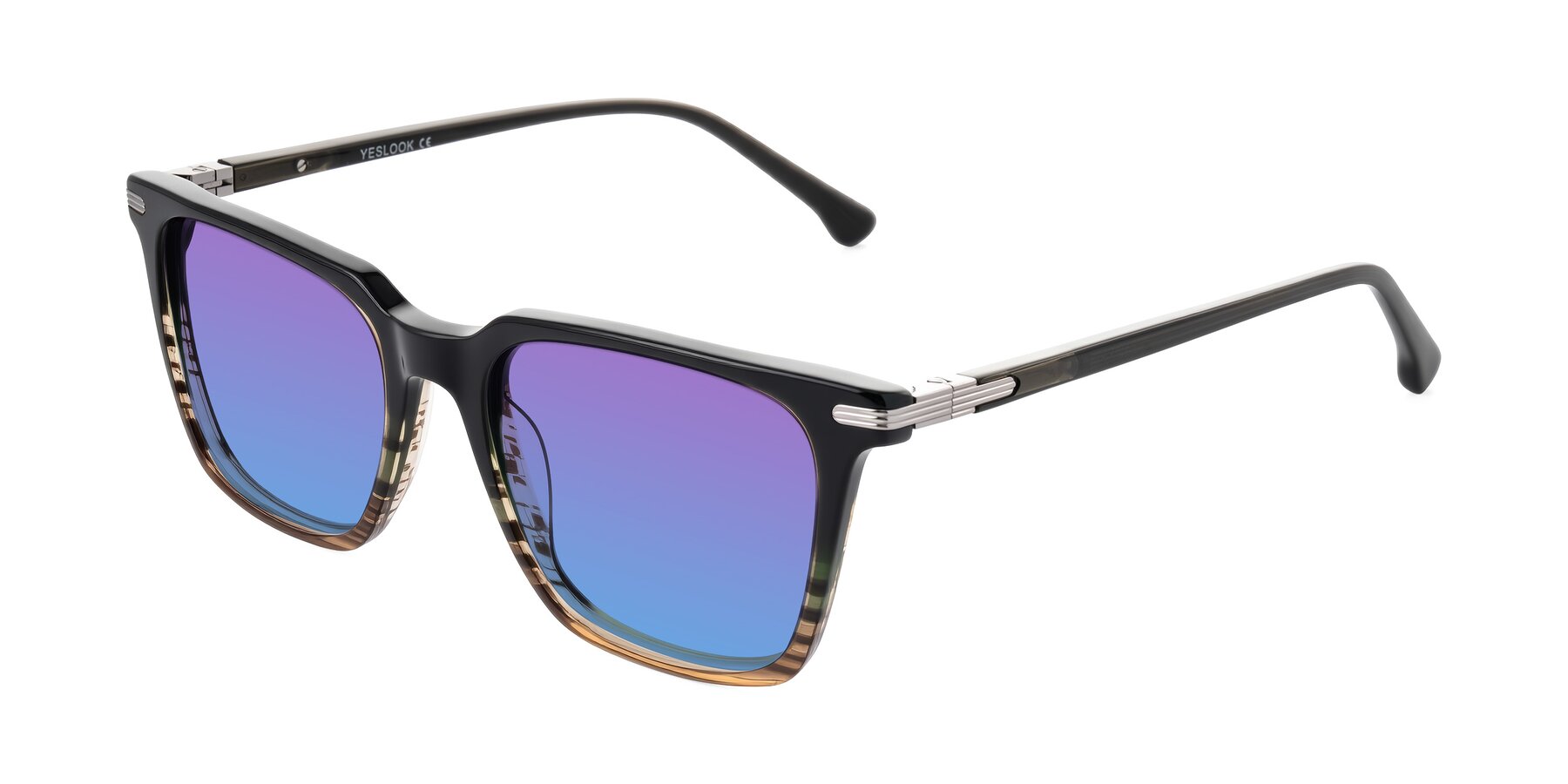 Angle of Miyaha in Dark Green Brown Striped with Purple / Blue Gradient Lenses