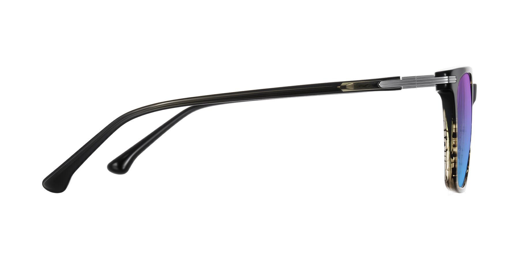 Side of Miyaha in Dark Green Brown Striped with Purple / Blue Gradient Lenses