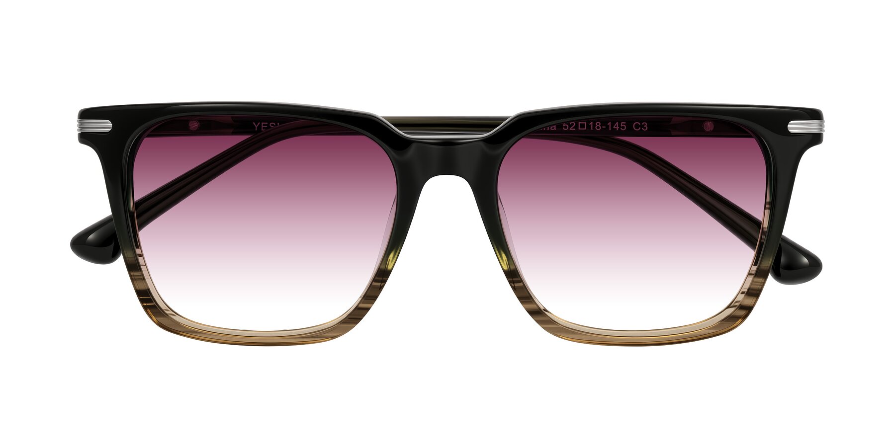 Folded Front of Miyaha in Dark Green Brown Striped with Wine Gradient Lenses