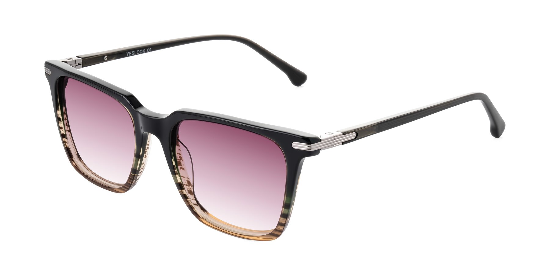 Angle of Miyaha in Dark Green Brown Striped with Wine Gradient Lenses