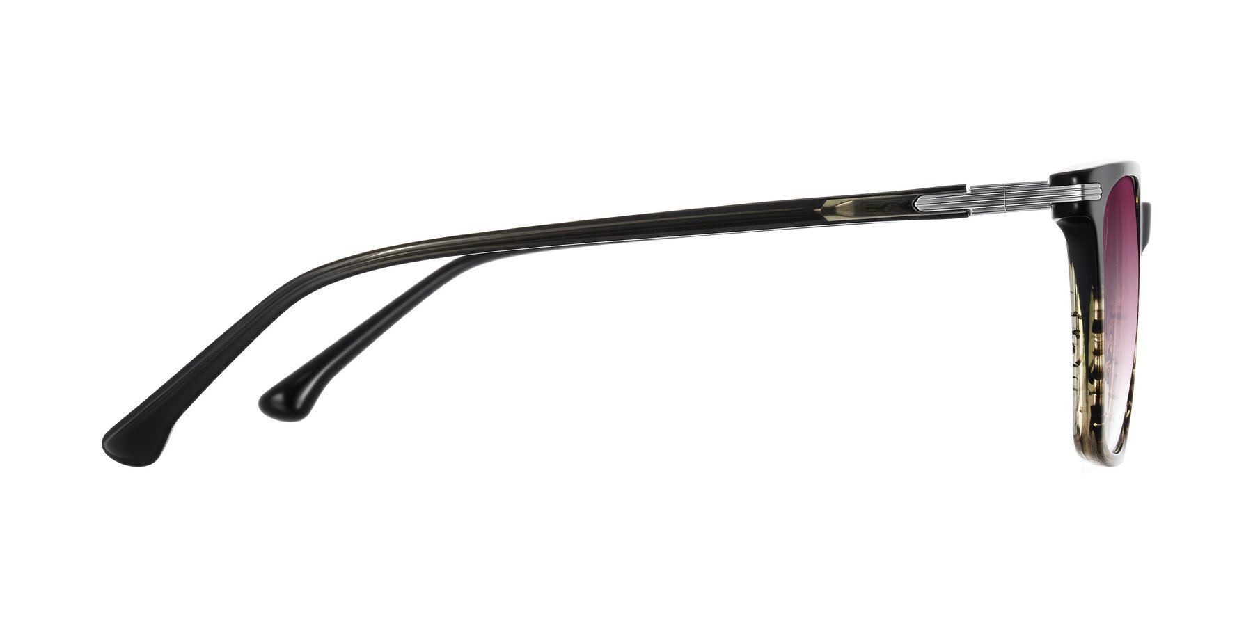Side of Miyaha in Dark Green Brown Striped with Wine Gradient Lenses