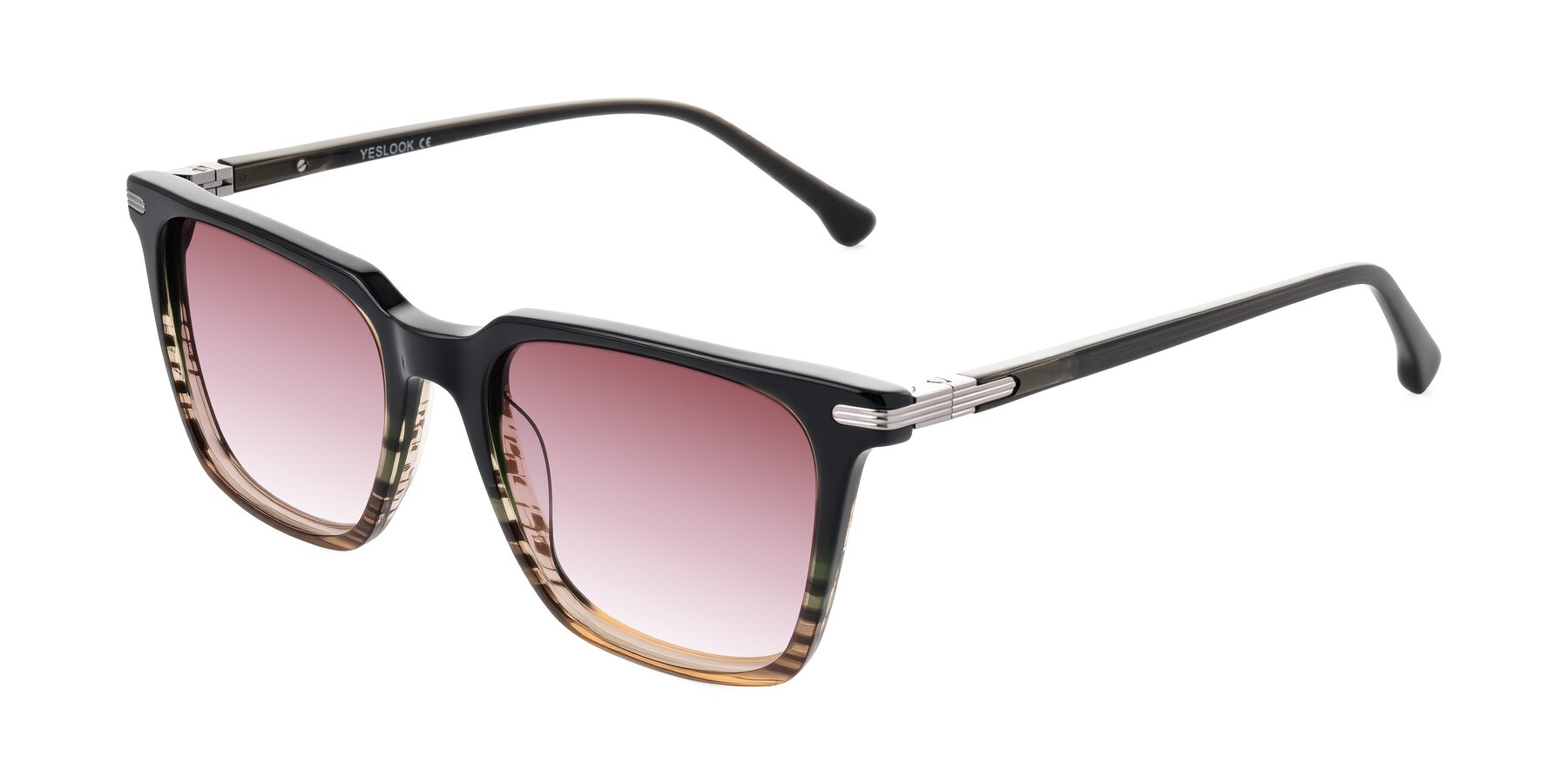 Angle of Miyaha in Dark Green Brown Striped with Garnet Gradient Lenses