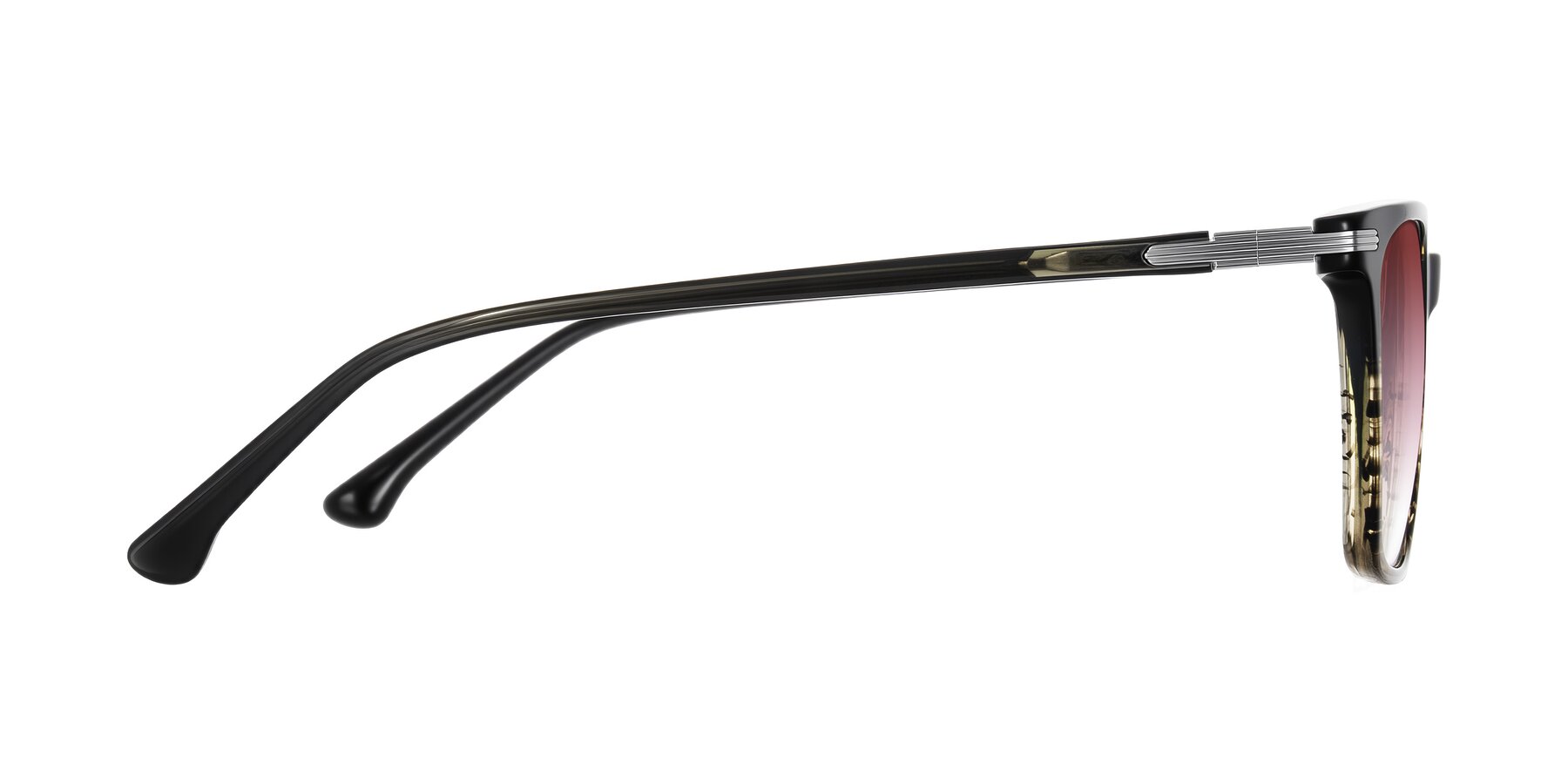 Side of Miyaha in Dark Green Brown Striped with Garnet Gradient Lenses