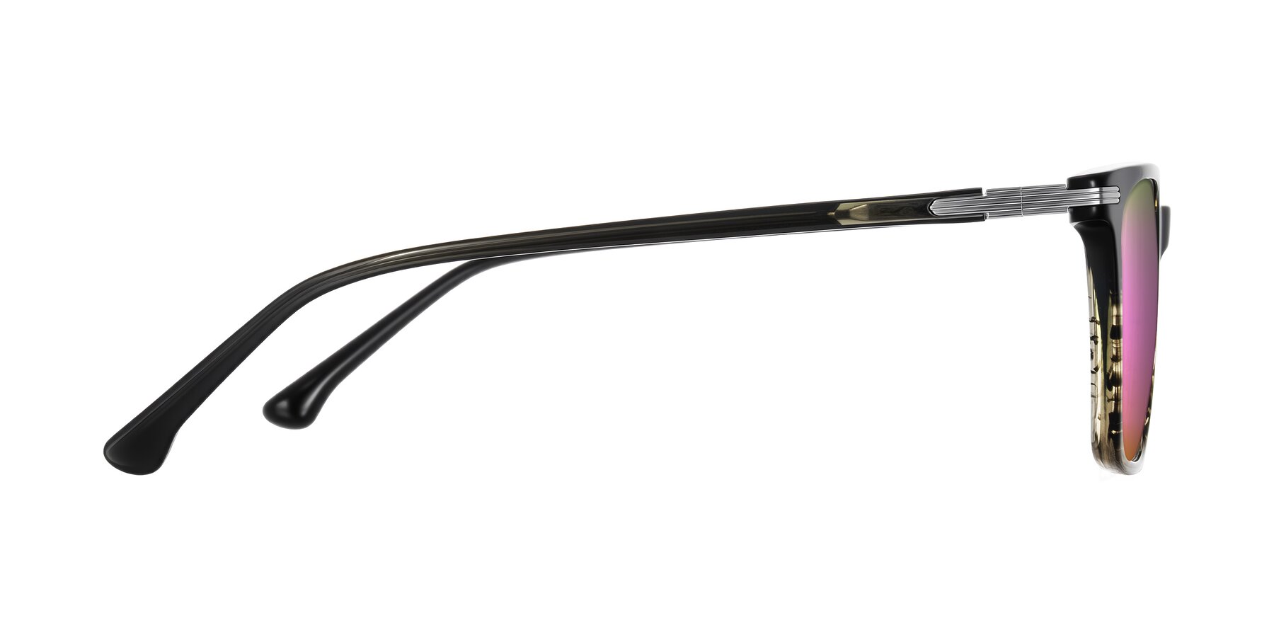 Side of Miyaha in Dark Green Brown Striped with Pink Mirrored Lenses