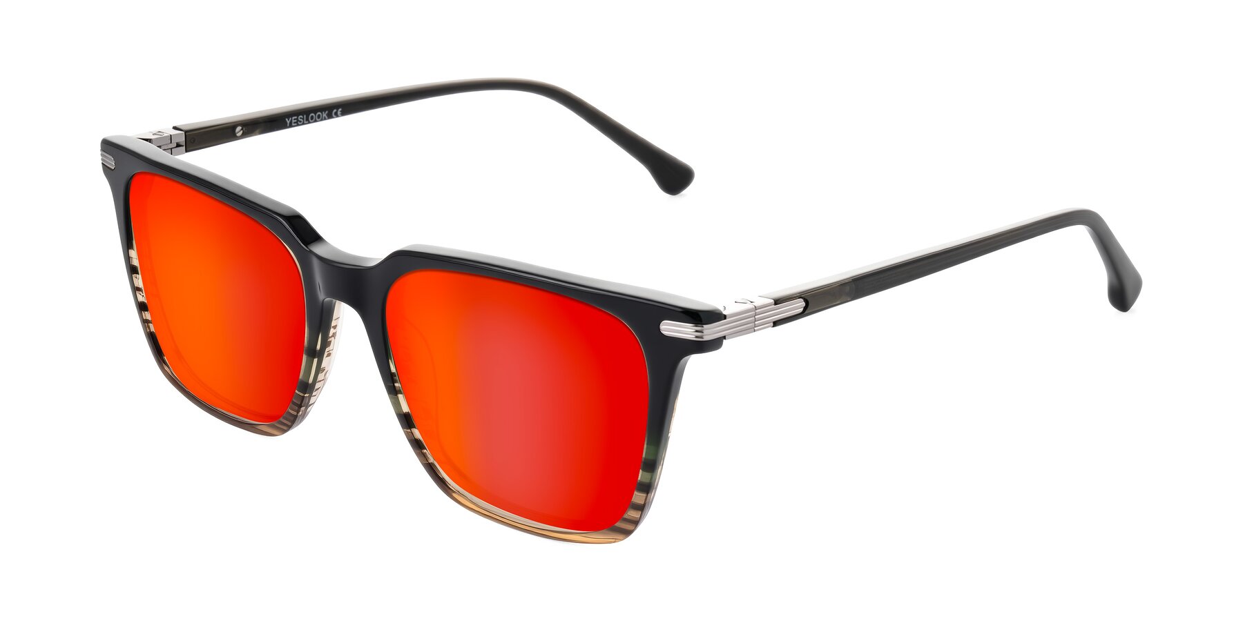 Angle of Miyaha in Dark Green Brown Striped with Red Gold Mirrored Lenses