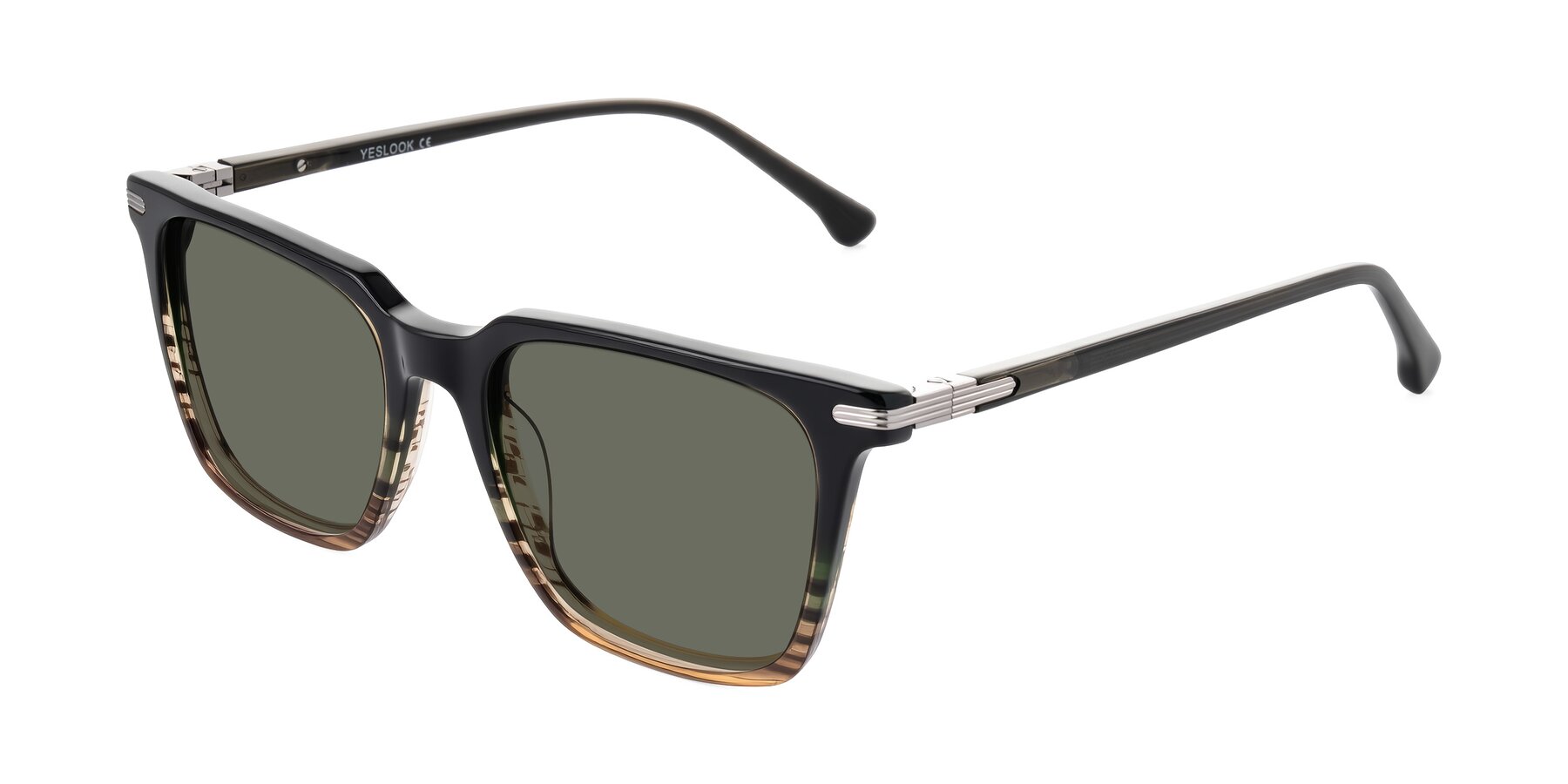 Angle of Miyaha in Dark Green Brown Striped with Gray Polarized Lenses