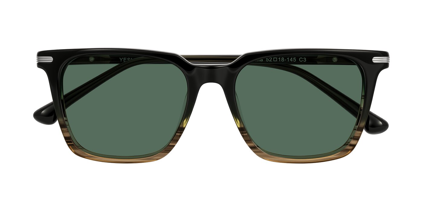Miyaha - Dark Green Brown Striped Polarized Sunglasses