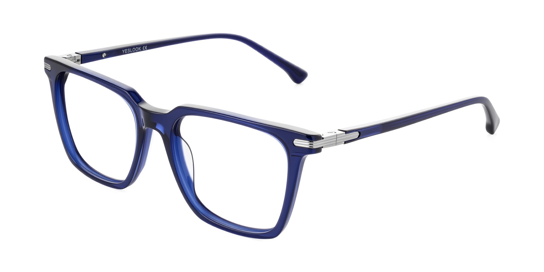 Angle of Miyaha in Navy Blue with Clear Reading Eyeglass Lenses