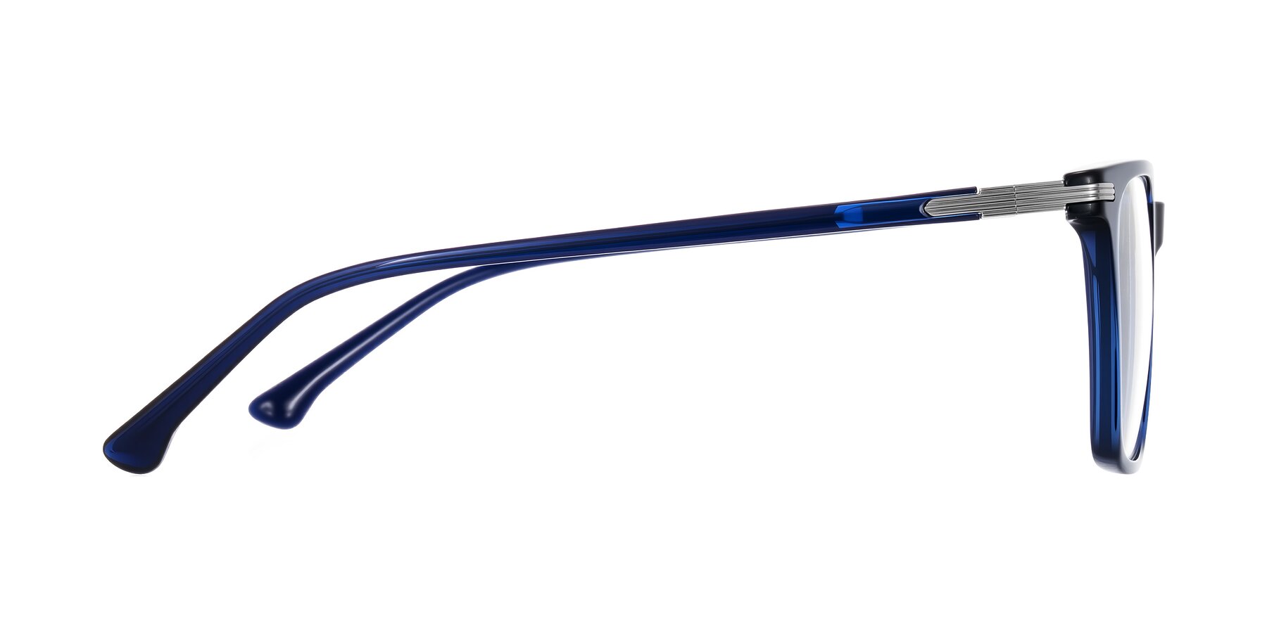 Side of Miyaha in Navy Blue with Clear Reading Eyeglass Lenses