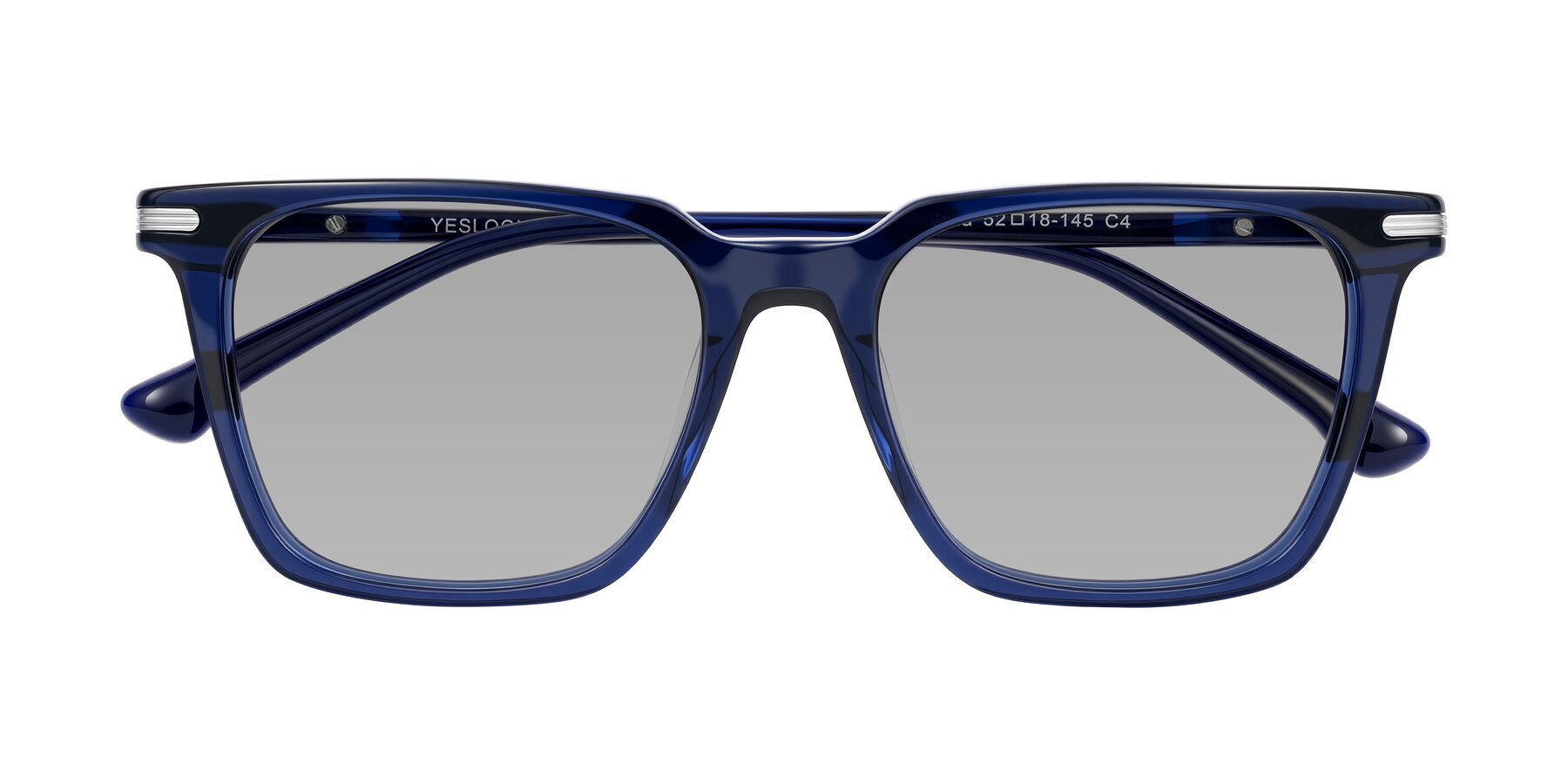 Folded Front of Miyaha in Navy Blue with Light Gray Tinted Lenses