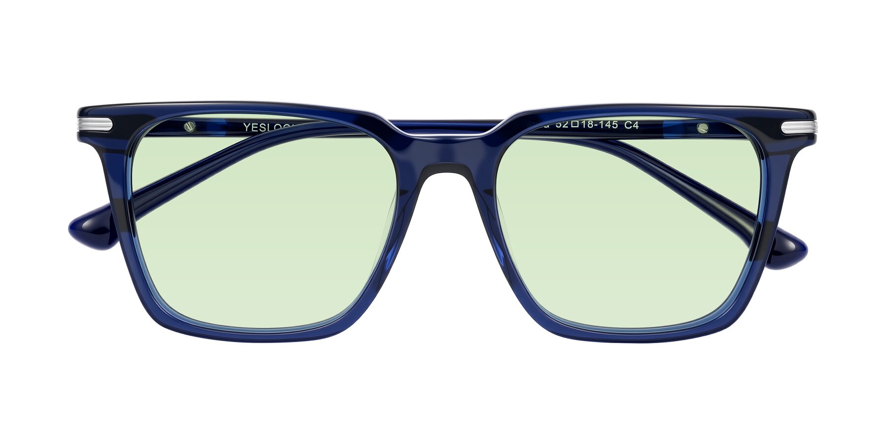 Folded Front of Miyaha in Navy Blue with Light Green Tinted Lenses