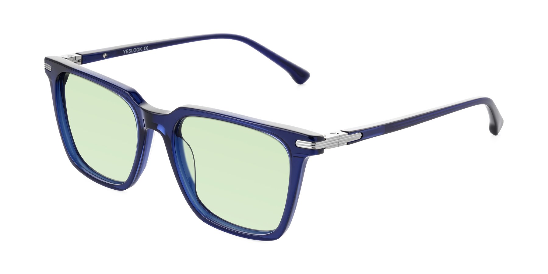 Angle of Miyaha in Navy Blue with Light Green Tinted Lenses