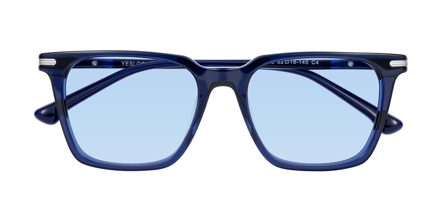 Folded Front of Miyaha in Navy Blue with Light Blue Tinted Lenses