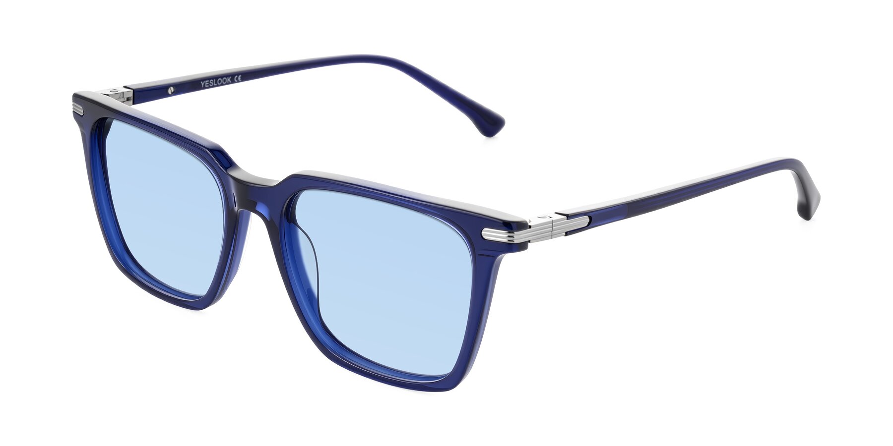 Angle of Miyaha in Navy Blue with Light Blue Tinted Lenses
