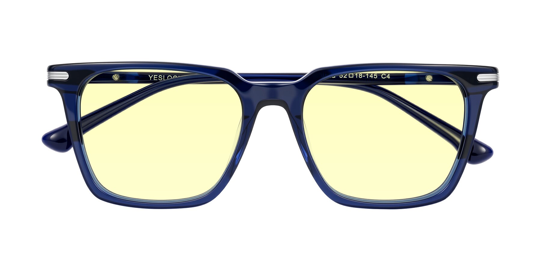 Folded Front of Miyaha in Navy Blue with Light Yellow Tinted Lenses