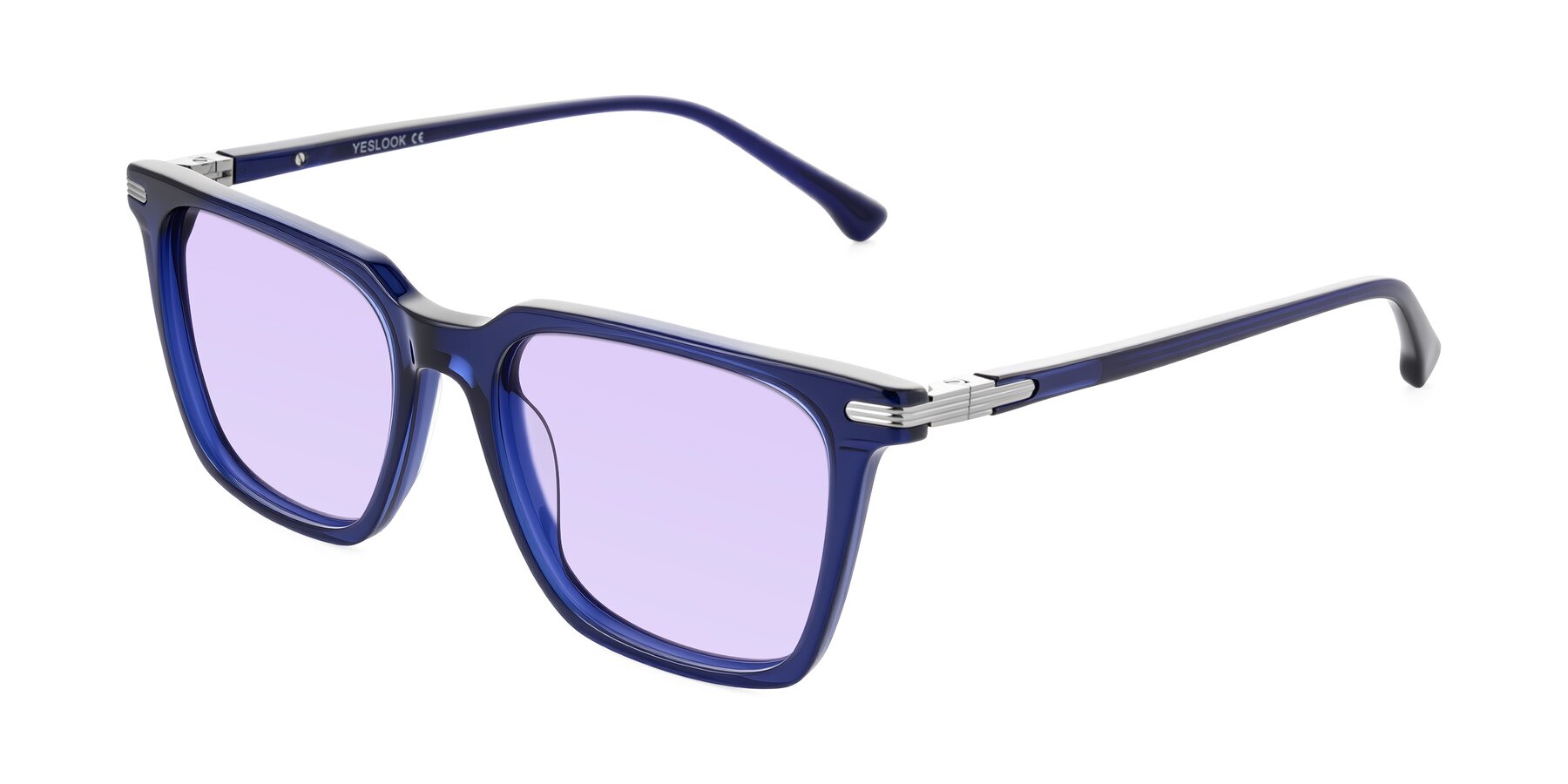 Angle of Miyaha in Navy Blue with Light Purple Tinted Lenses