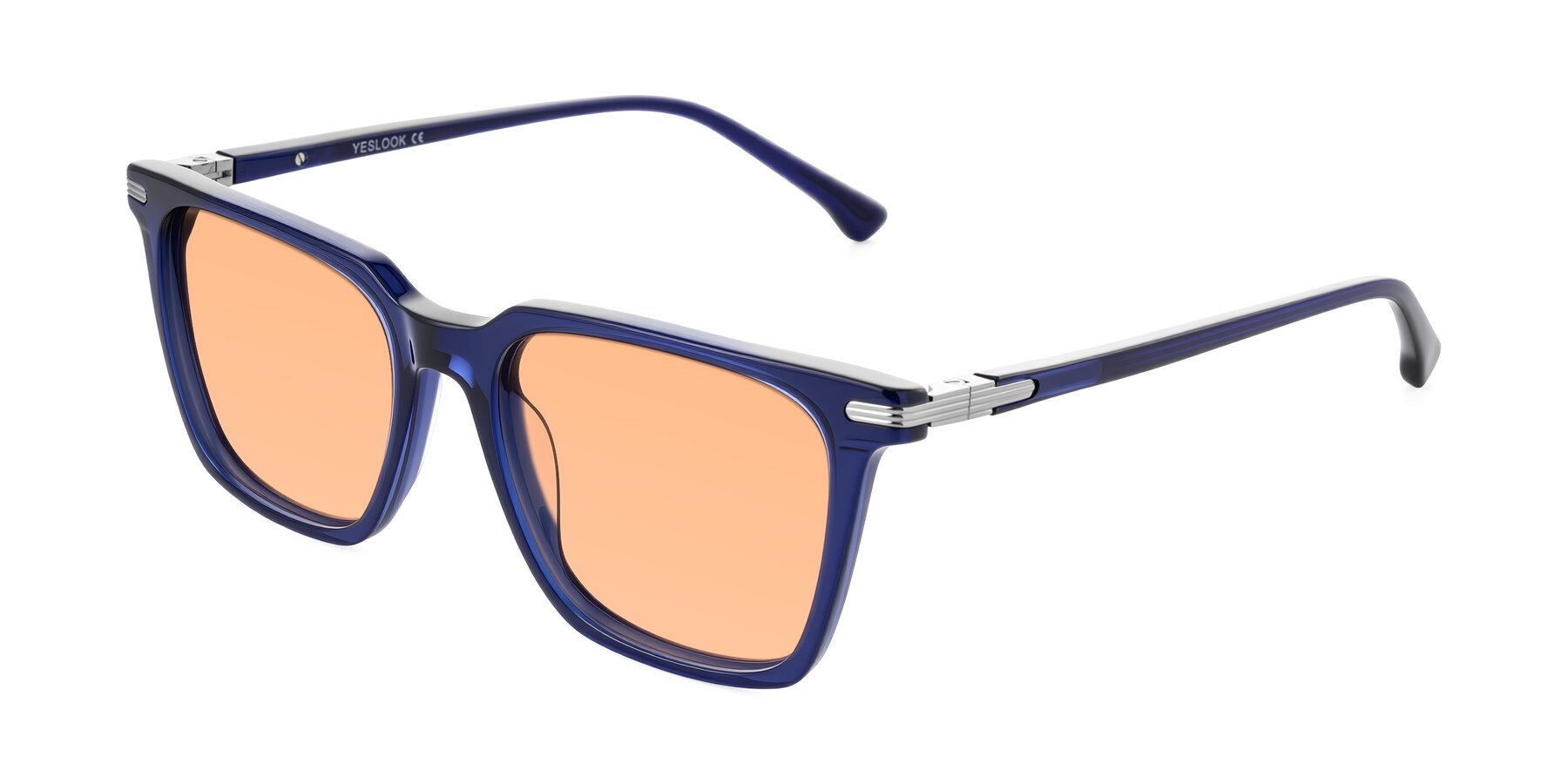Angle of Miyaha in Navy Blue with Light Orange Tinted Lenses