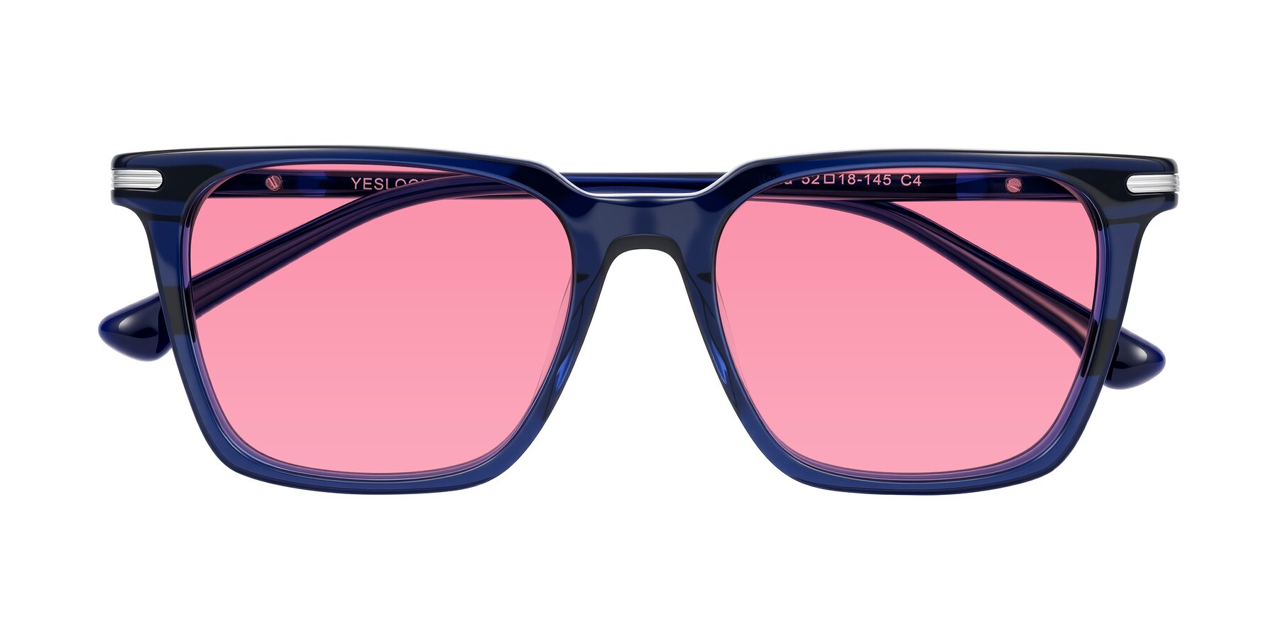 Folded Front of Miyaha in Navy Blue with Pink Tinted Lenses