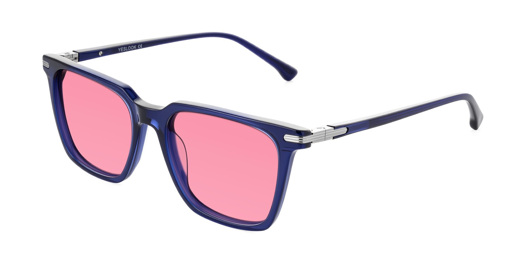 Angle of Miyaha in Navy Blue with Pink Tinted Lenses