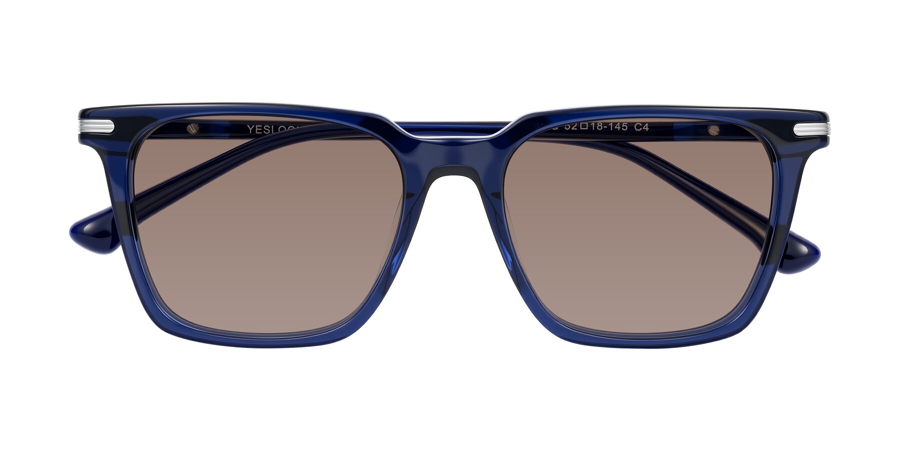 Folded Front of Miyaha in Navy Blue with Medium Brown Tinted Lenses