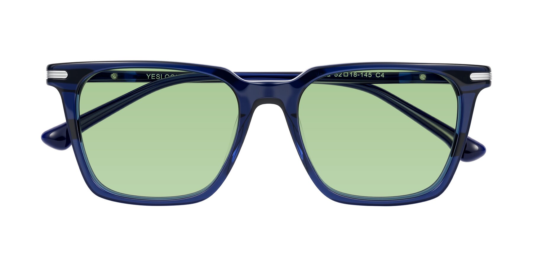 Folded Front of Miyaha in Navy Blue with Medium Green Tinted Lenses