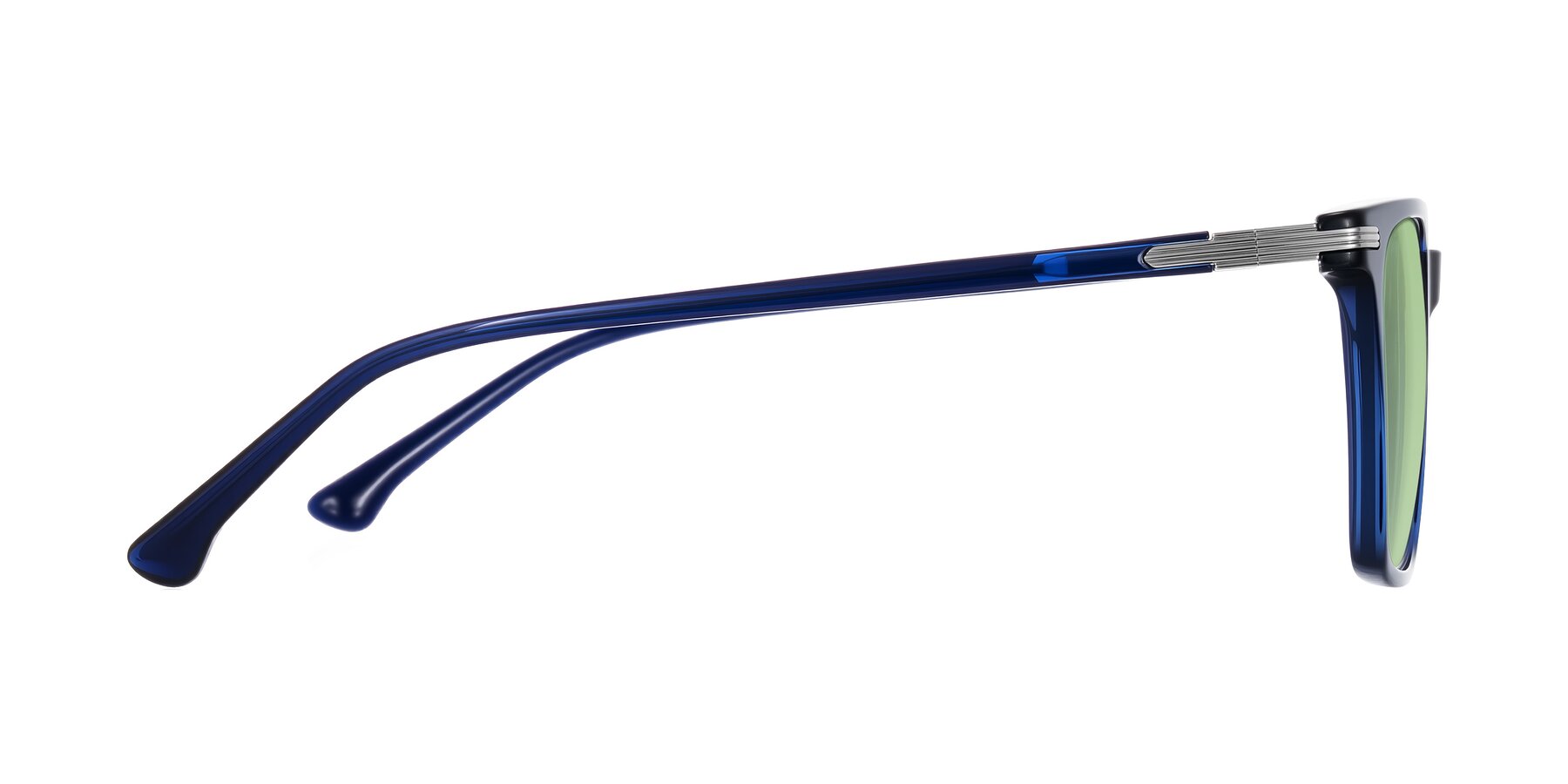 Side of Miyaha in Navy Blue with Medium Green Tinted Lenses