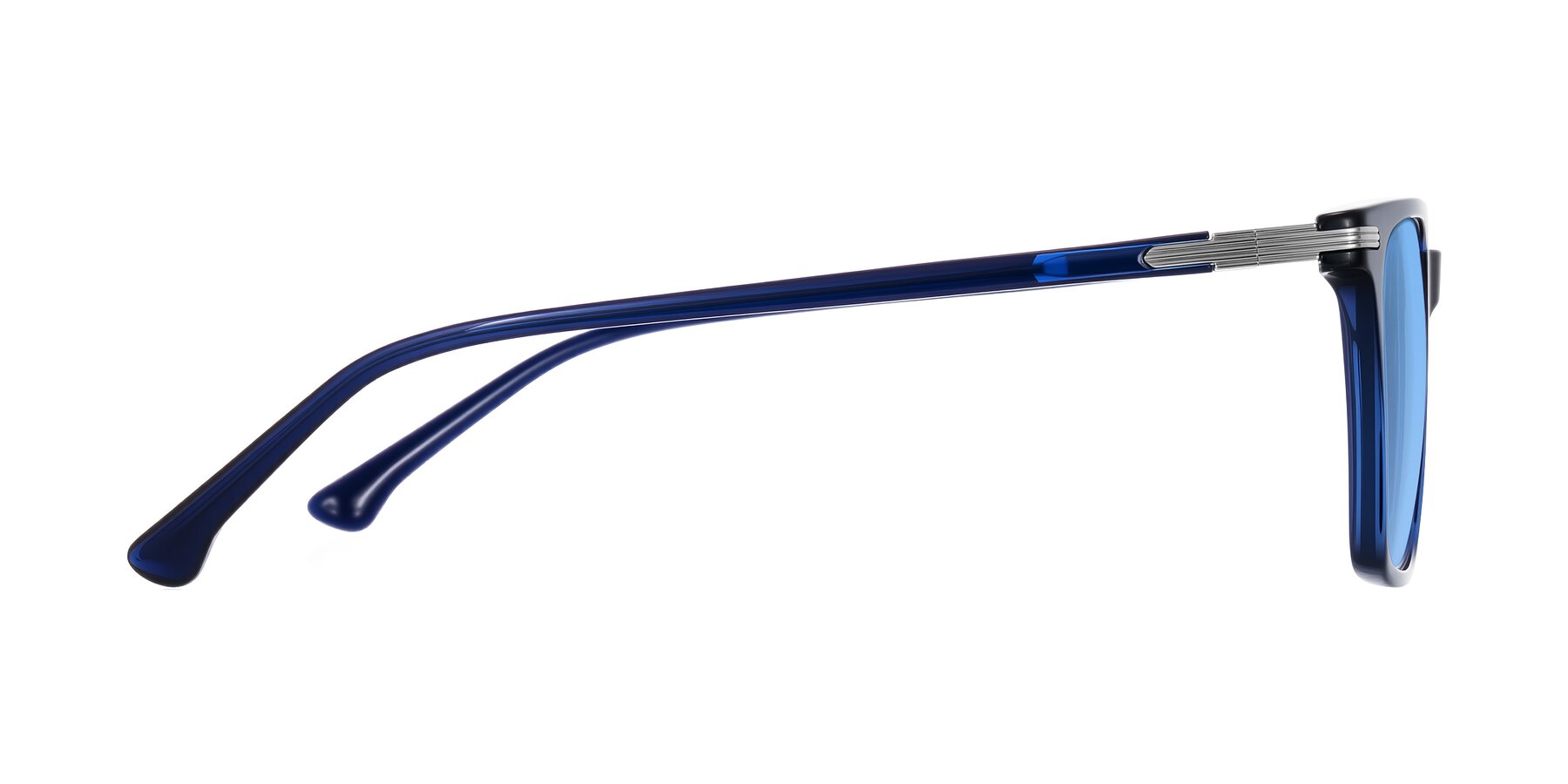 Side of Miyaha in Navy Blue with Medium Blue Tinted Lenses