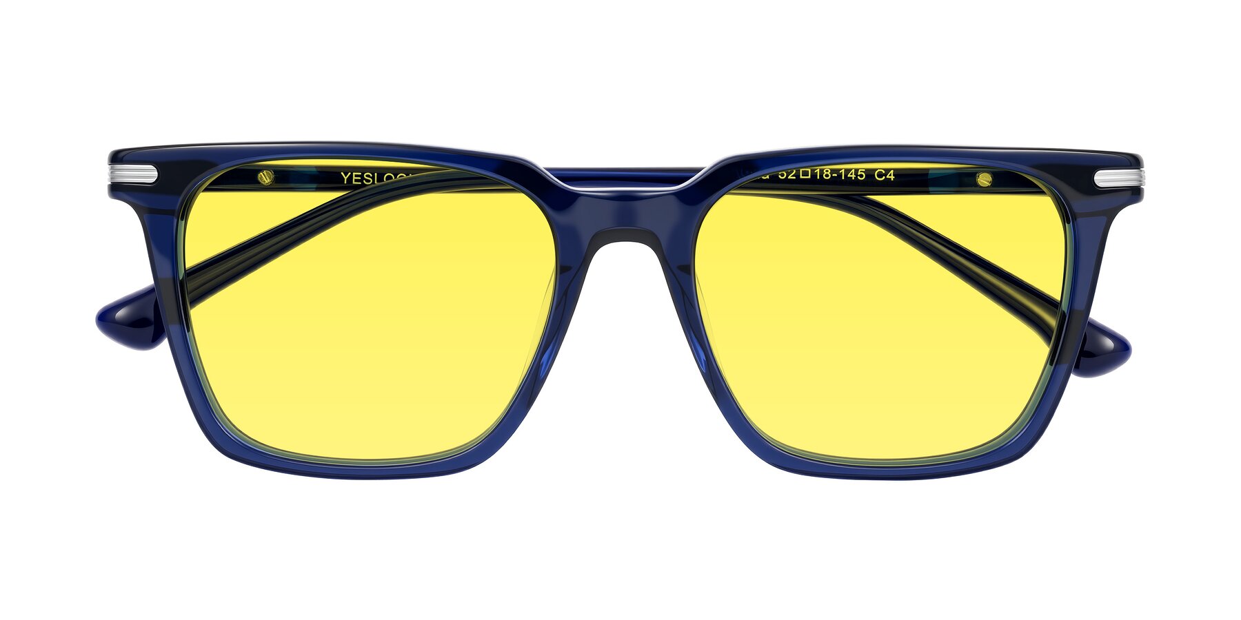 Folded Front of Miyaha in Navy Blue with Medium Yellow Tinted Lenses