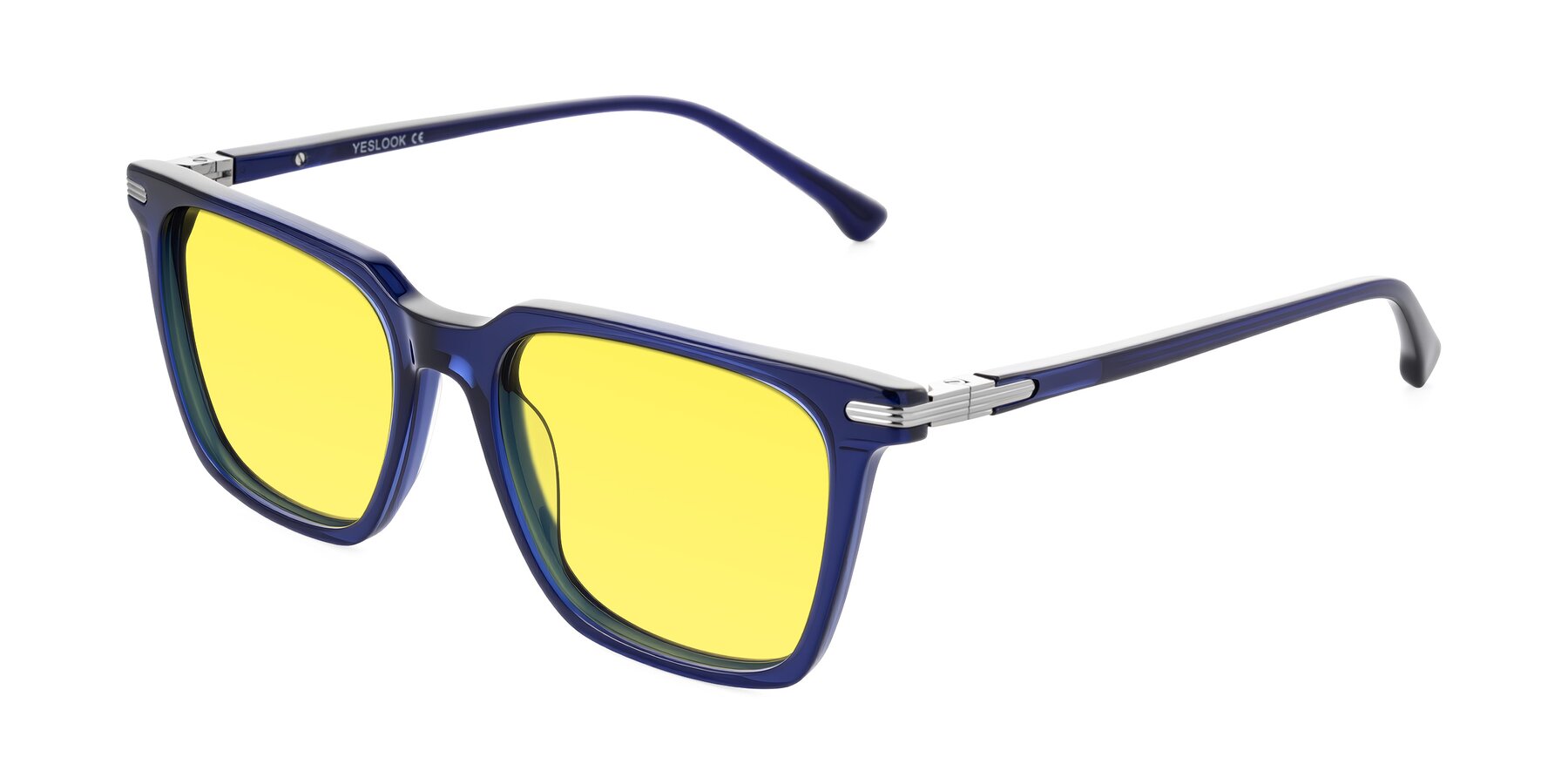 Angle of Miyaha in Navy Blue with Medium Yellow Tinted Lenses