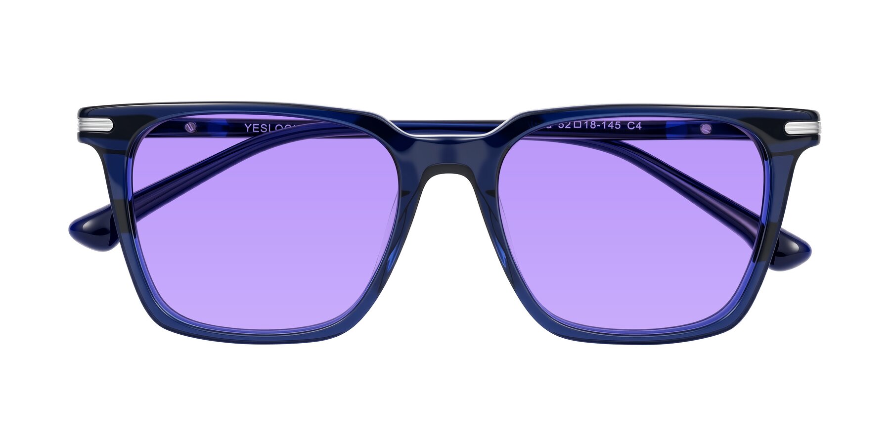Folded Front of Miyaha in Navy Blue with Medium Purple Tinted Lenses