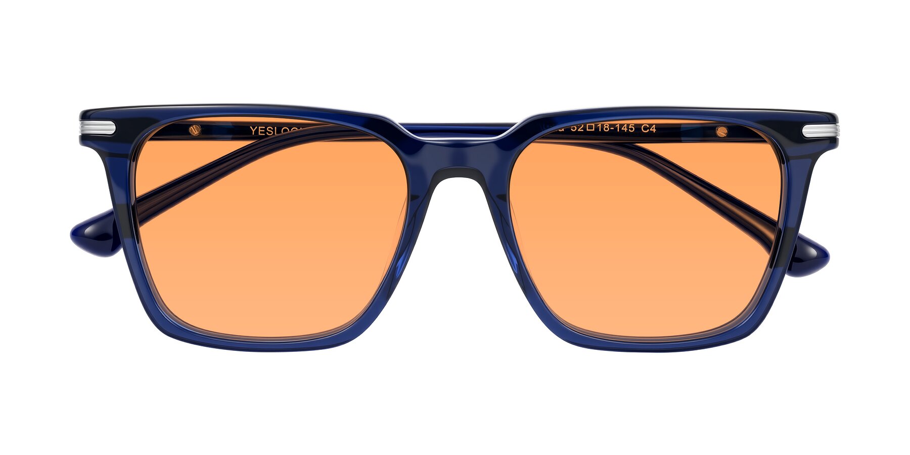 Folded Front of Miyaha in Navy Blue with Medium Orange Tinted Lenses