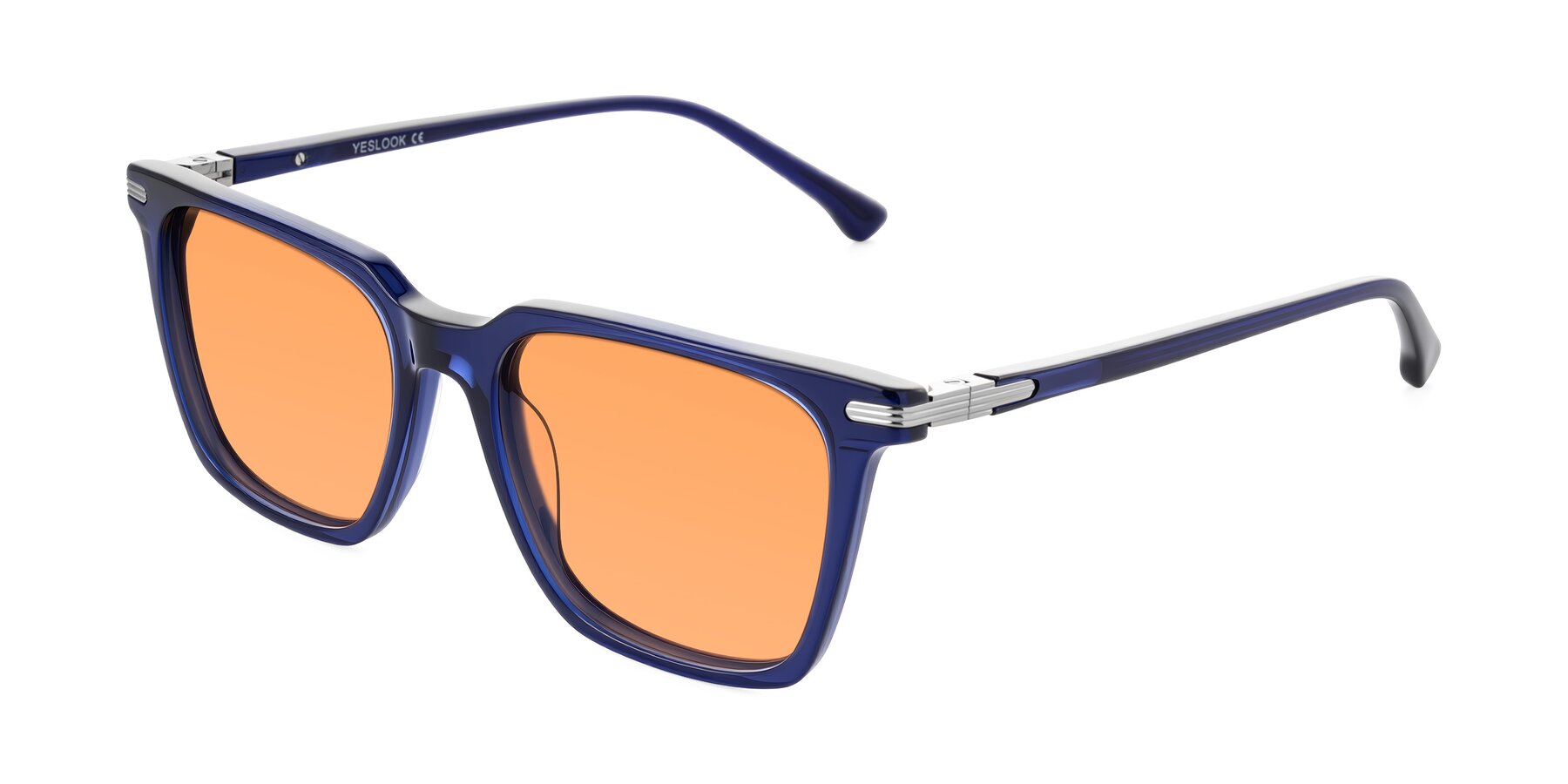 Angle of Miyaha in Navy Blue with Medium Orange Tinted Lenses