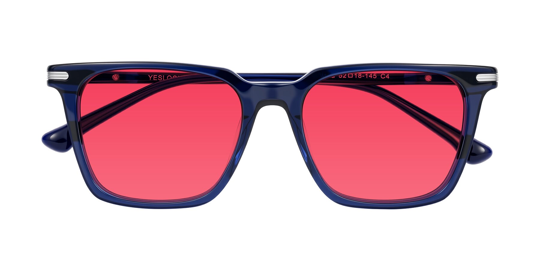 Folded Front of Miyaha in Navy Blue with Red Tinted Lenses