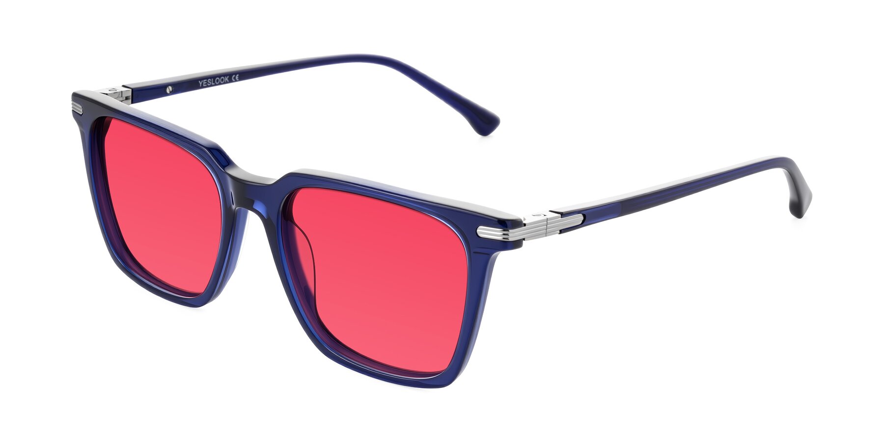 Angle of Miyaha in Navy Blue with Red Tinted Lenses