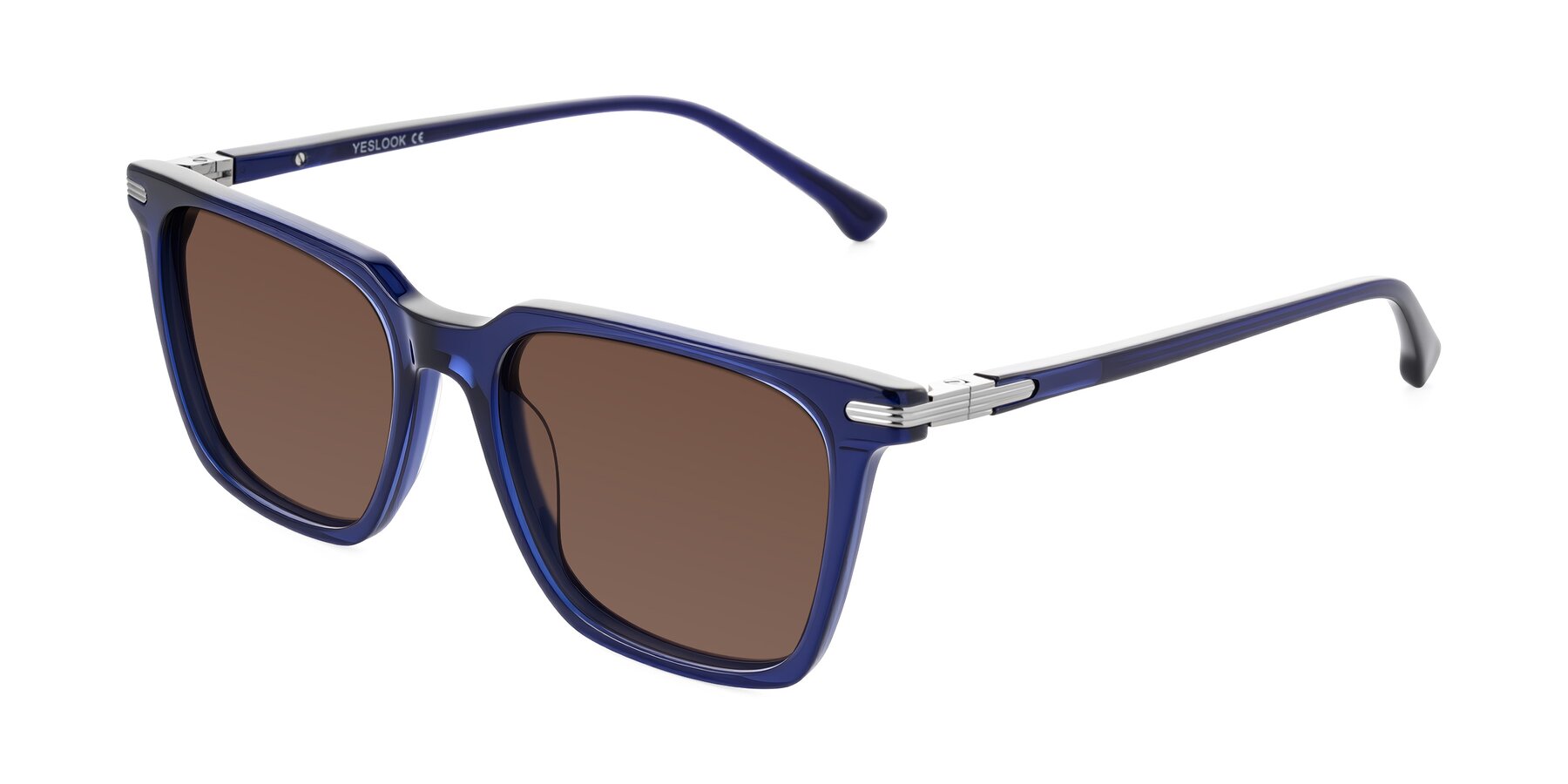 Angle of Miyaha in Navy Blue with Brown Tinted Lenses