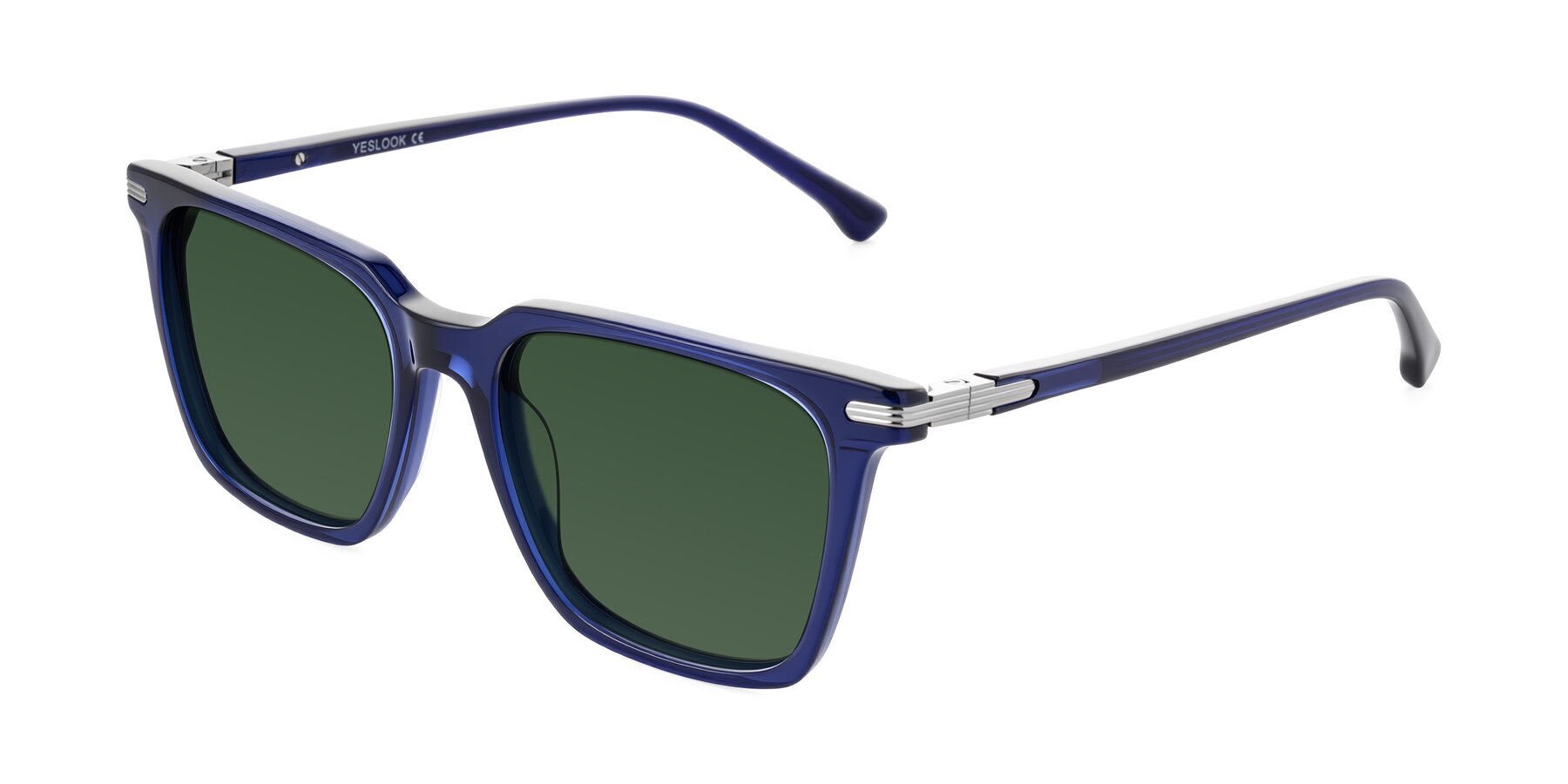 Angle of Miyaha in Navy Blue with Green Tinted Lenses