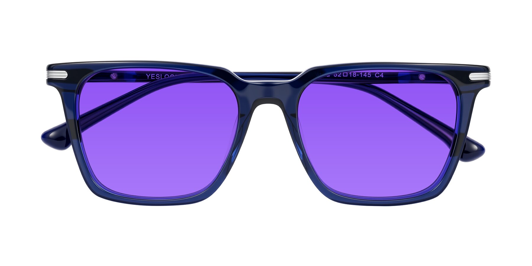 Folded Front of Miyaha in Navy Blue with Purple Tinted Lenses