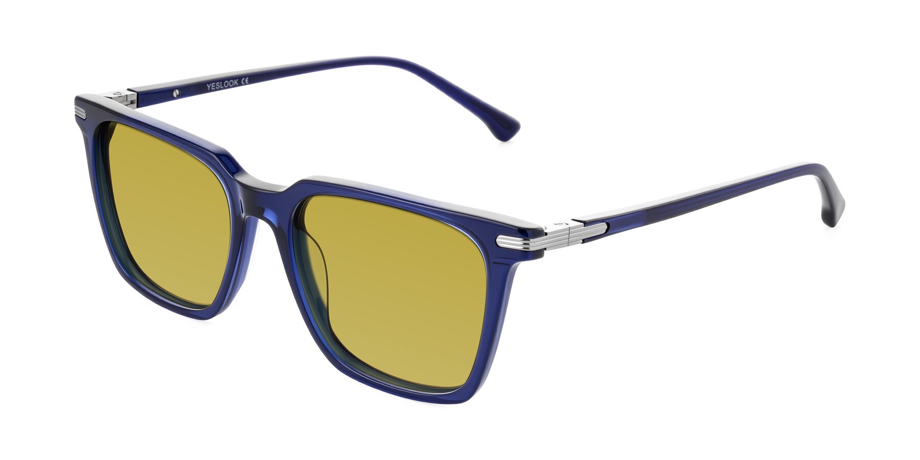 Angle of Miyaha in Navy Blue with Champagne Tinted Lenses