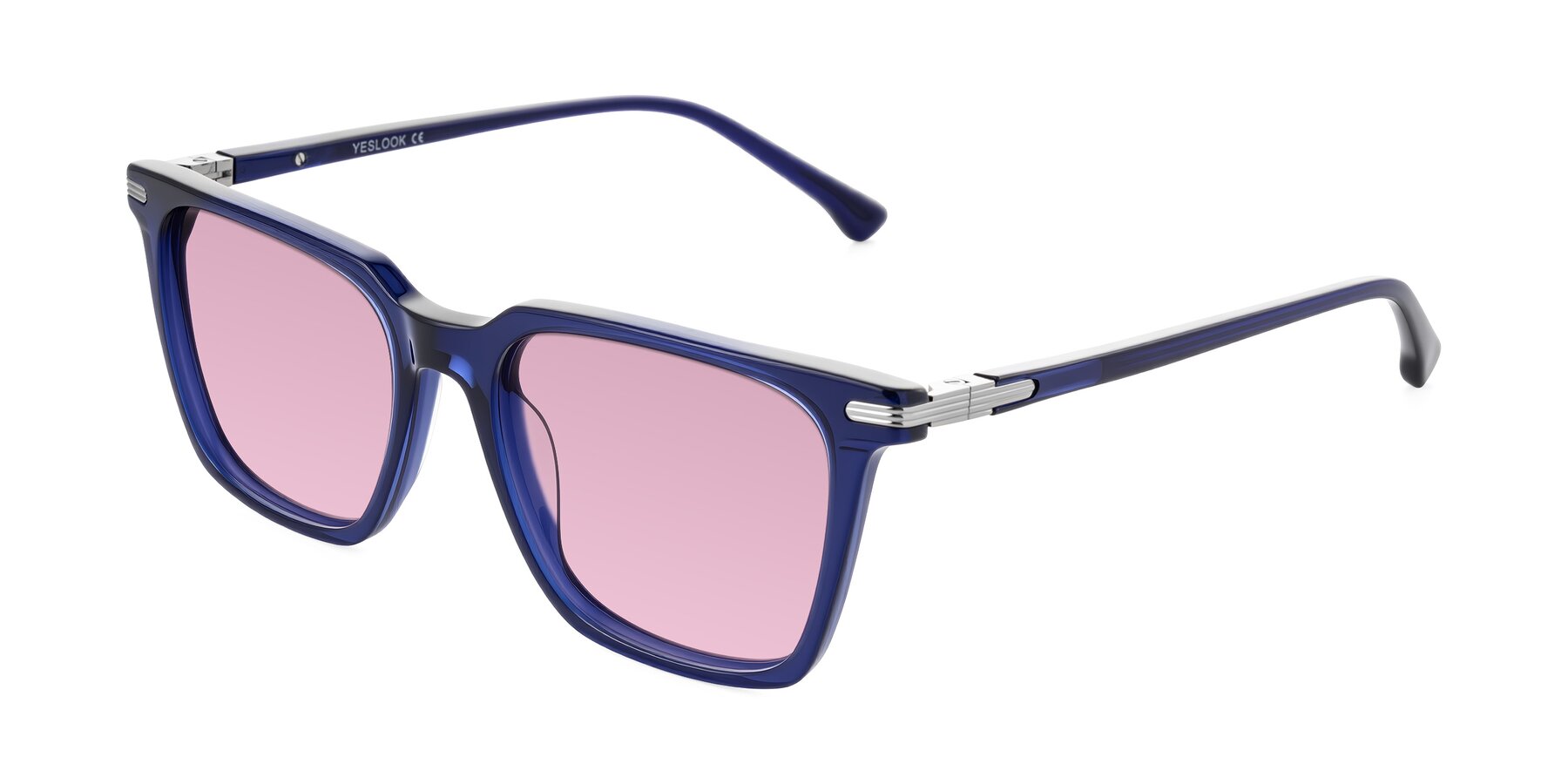 Angle of Miyaha in Navy Blue with Light Wine Tinted Lenses