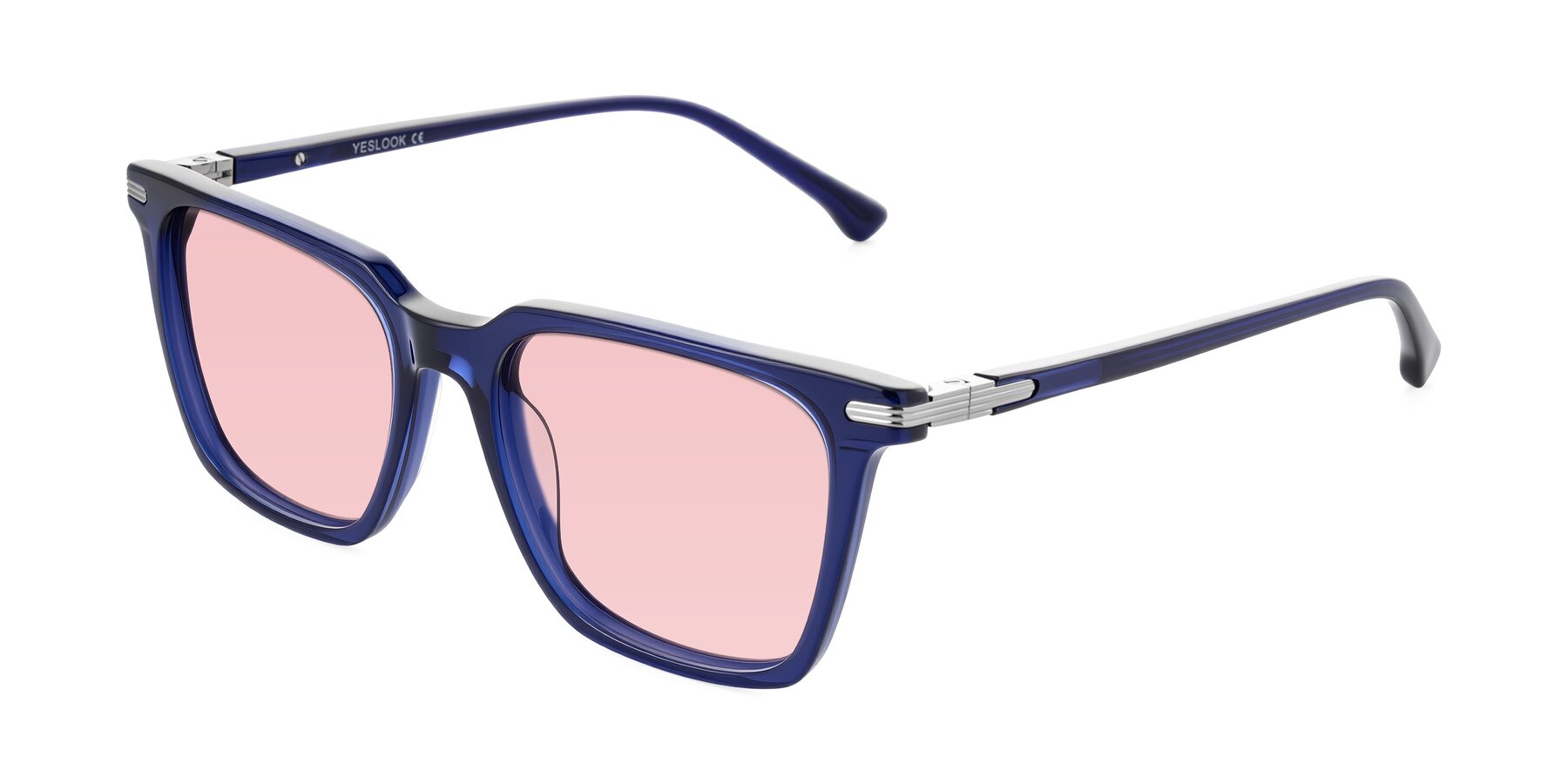 Angle of Miyaha in Navy Blue with Light Garnet Tinted Lenses