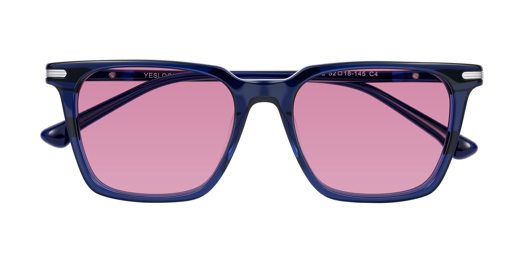 Folded Front of Miyaha in Navy Blue with Medium Wine Tinted Lenses