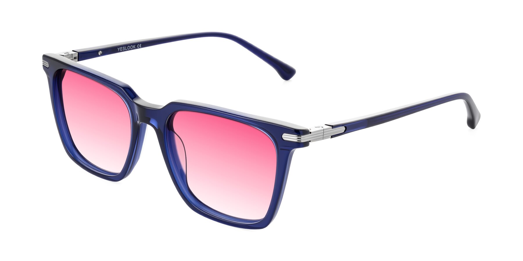 Angle of Miyaha in Navy Blue with Pink Gradient Lenses